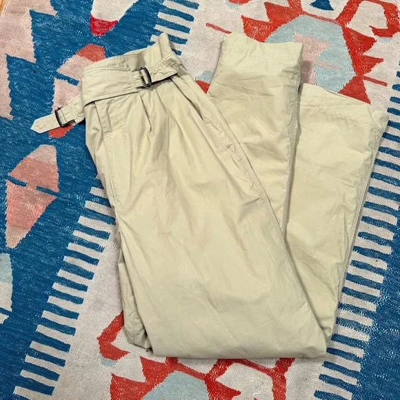 Isabel Marant khaki cotton buckled pleated trousers pants